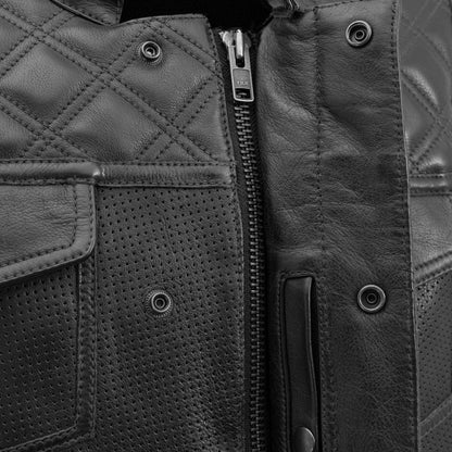 Downside Perforated Men's Motorcycle Leather Vest Men's Perforated Leather Vest First Manufacturing Company