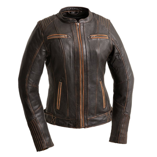 Electra - Women's Motorcycle Leather Jacket Women's Leather Jacket First Manufacturing Company Black Brown XS