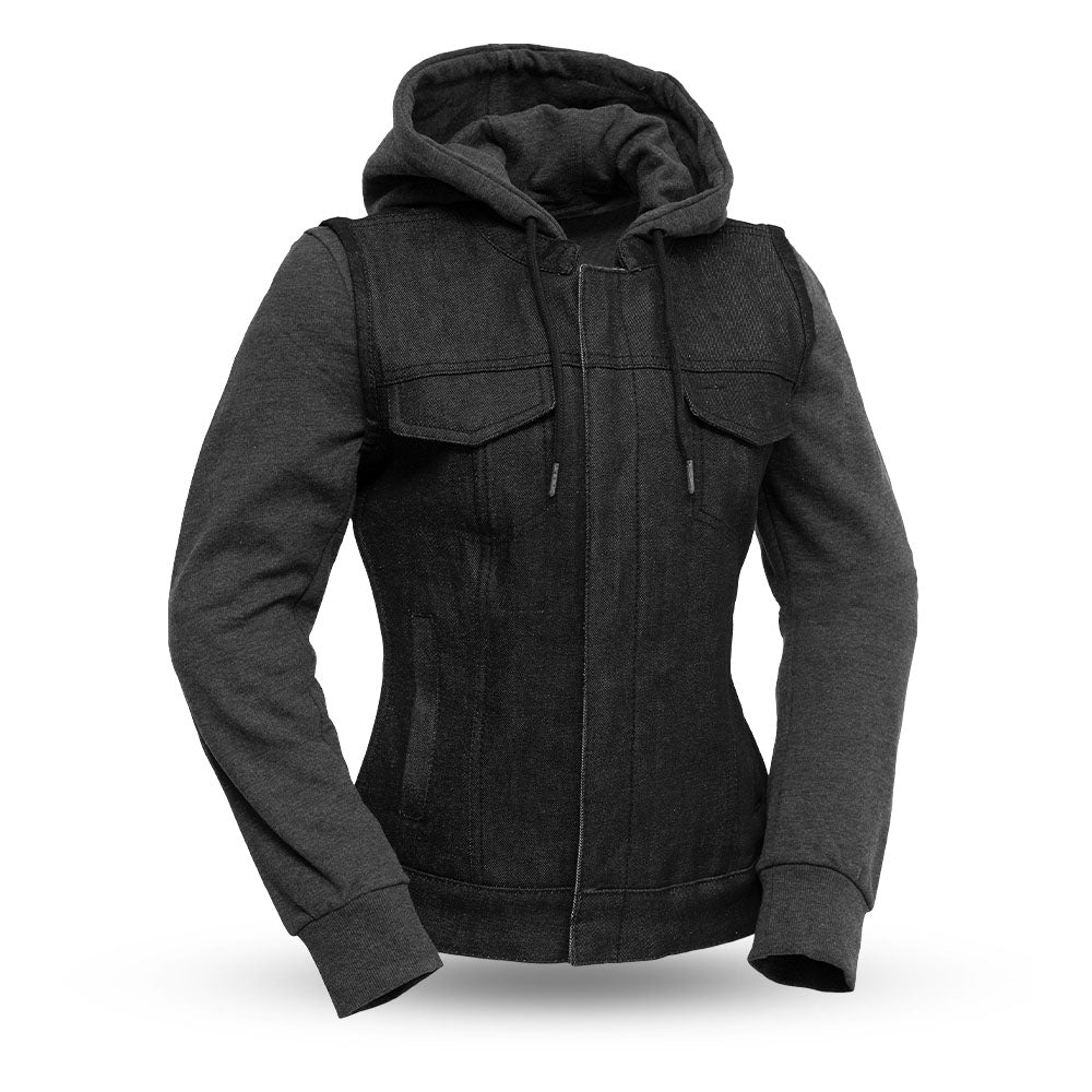 Essex Women's Motorcycle Denim Vest with Removable Sweatshirt Women's Denim Vest First Manufacturing Company Black XS