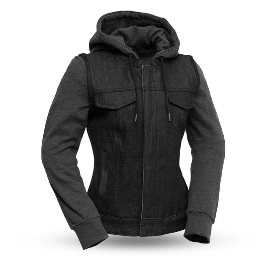 Essex Women's Motorcycle Denim Vest with Removable Sweatshirt Women's Denim Vest First Manufacturing Company Black XS