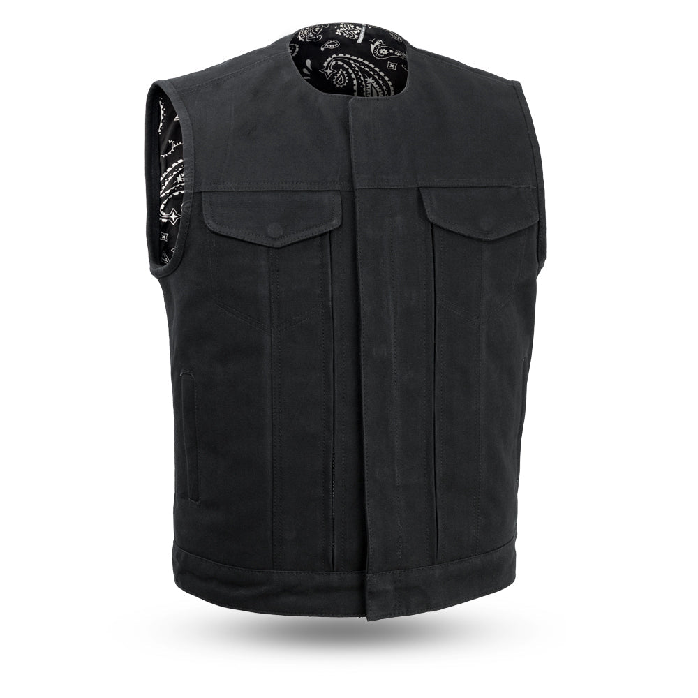 Fairfax V2 Men's Motorcycle Canvas Vest Men's Canvas Vests First Manufacturing Company Black S