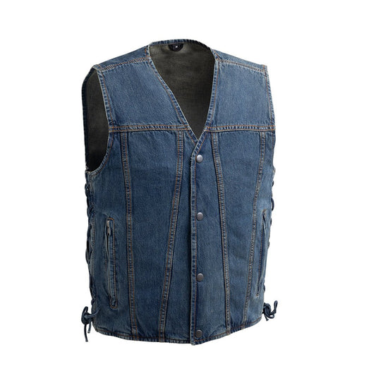 Gambler Men's Motorcycle Denim Vest Men's Denim Vest First Manufacturing Company Blue S