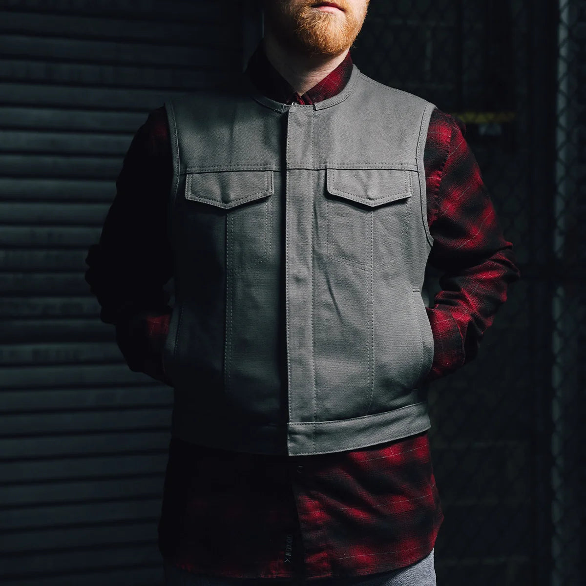 Lowside Men's Motorcycle Canvas Vest (Grey) Men's Canvas Vests First Manufacturing Company