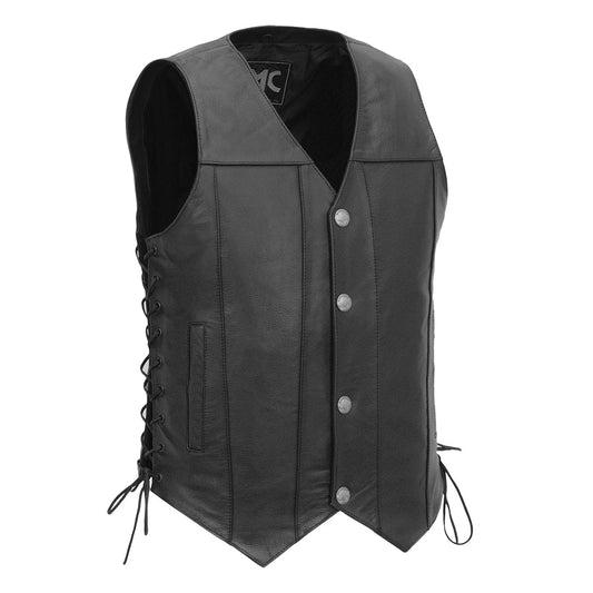 Gun Slinger Men's Motorcycle Western Style Leather Vest Men's Leather Vest First Manufacturing Company Black S