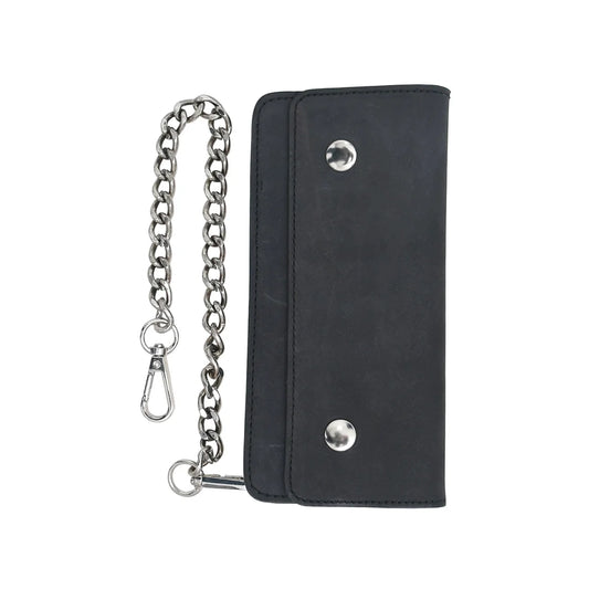 LARGE TRUCKER - Vegetable Tanned Leather Wallet Leather Wallet First Manufacturing Company GUNMETAL BLACK Chrome