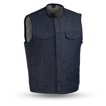 Haywood Men's Motorcycle Denim Vest - Blue Men's Denim Vest First Manufacturing Company Blue S