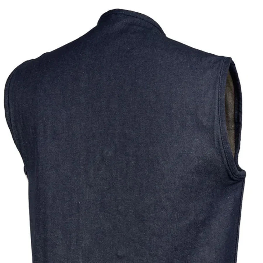 Haywood Men's Motorcycle Denim Vest - Blue Men's Denim Vest First Manufacturing Company