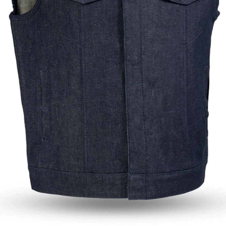 Haywood Men's Motorcycle Denim Vest - Blue Men's Denim Vest First Manufacturing Company
