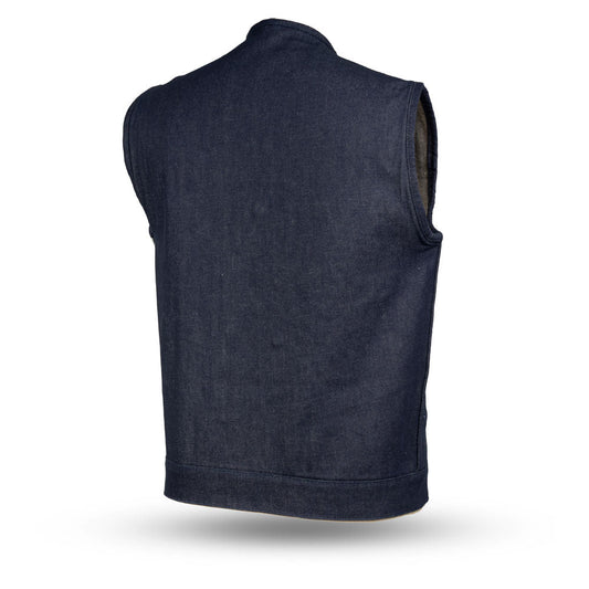 Haywood Men's Motorcycle Denim Vest - Blue Men's Denim Vest First Manufacturing Company