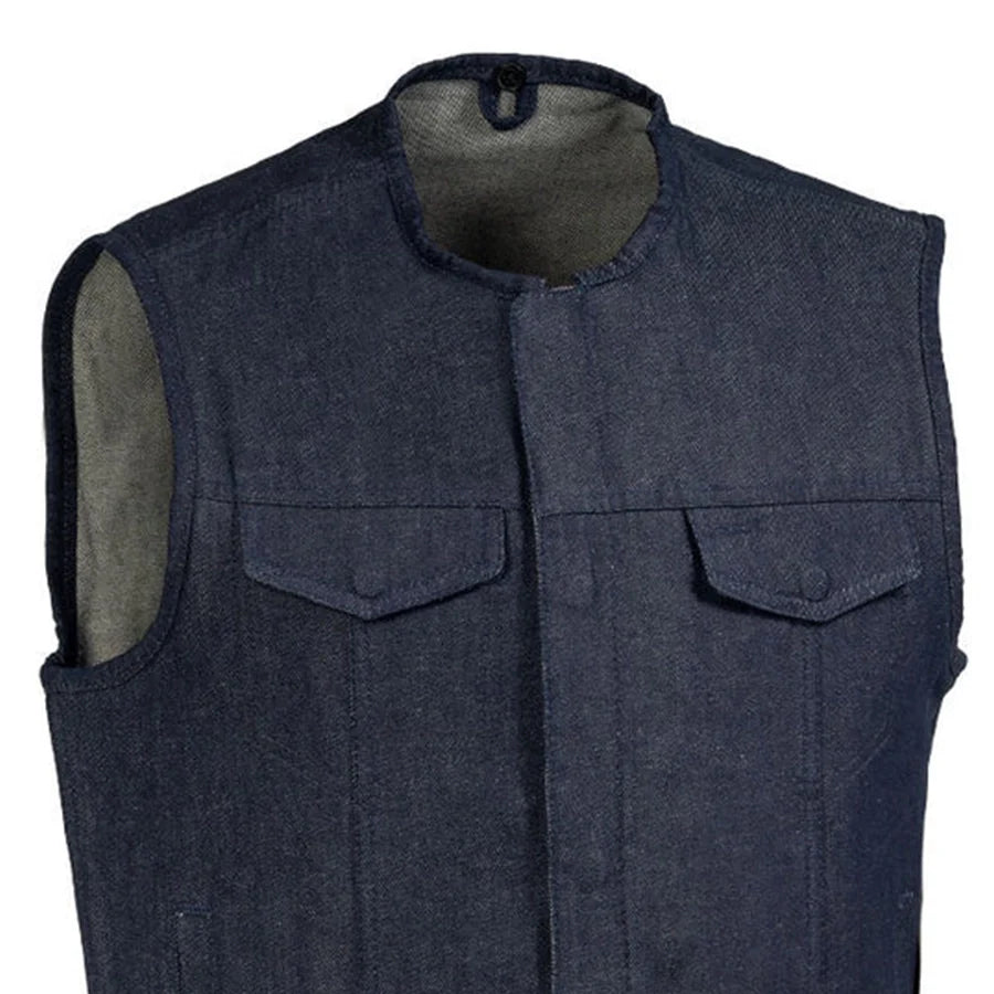 Haywood Men's Motorcycle Denim Vest - Blue Men's Denim Vest First Manufacturing Company
