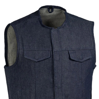 Haywood Men's Motorcycle Denim Vest - Blue Men's Denim Vest First Manufacturing Company
