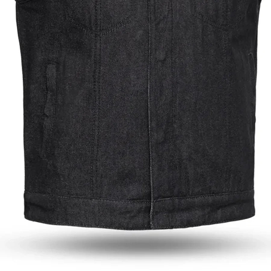 Haywood Men's Motorcycle Denim Vest - Black Men's Denim Vest First Manufacturing Company