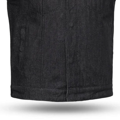 Haywood Men's Motorcycle Denim Vest - Black Men's Denim Vest First Manufacturing Company
