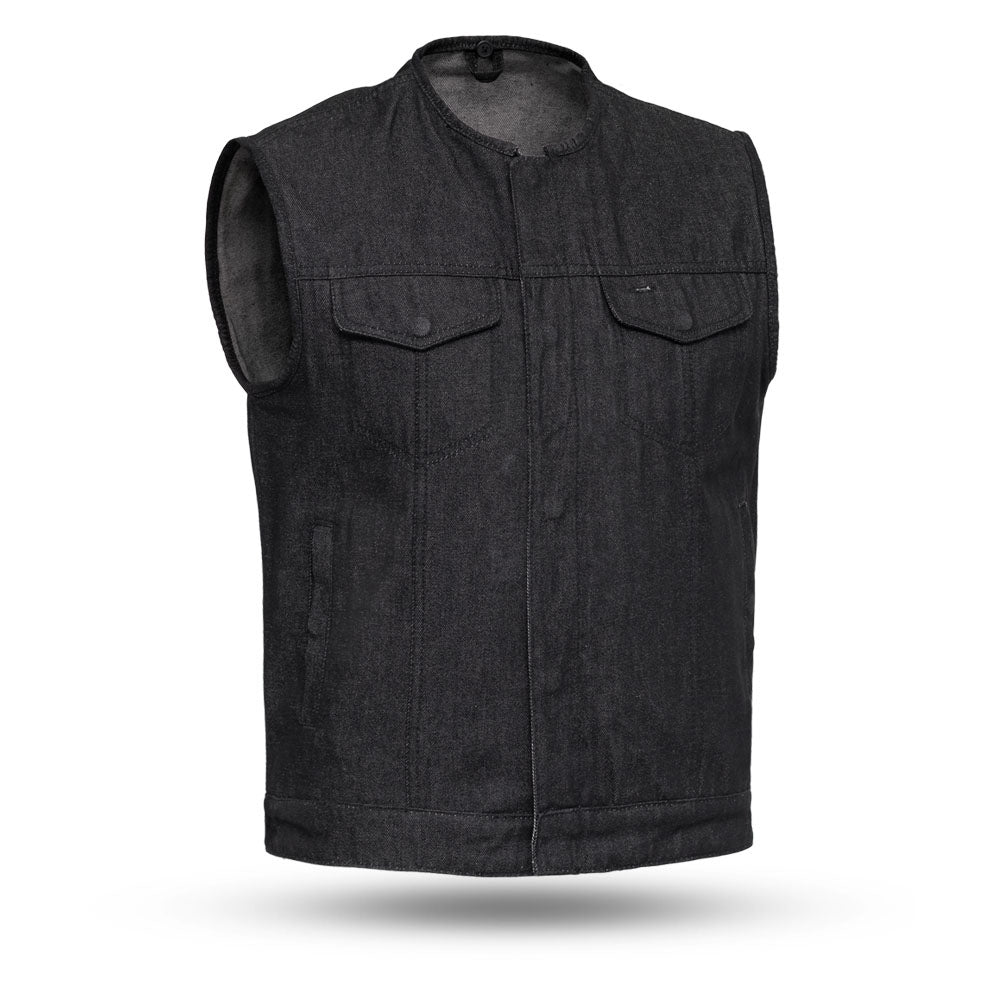Haywood Men's Motorcycle Denim Vest - Black Men's Denim Vest First Manufacturing Company Black S