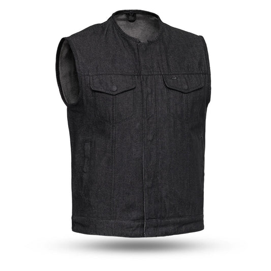 Haywood Men's Motorcycle Denim Vest - Black Men's Denim Vest First Manufacturing Company Black S