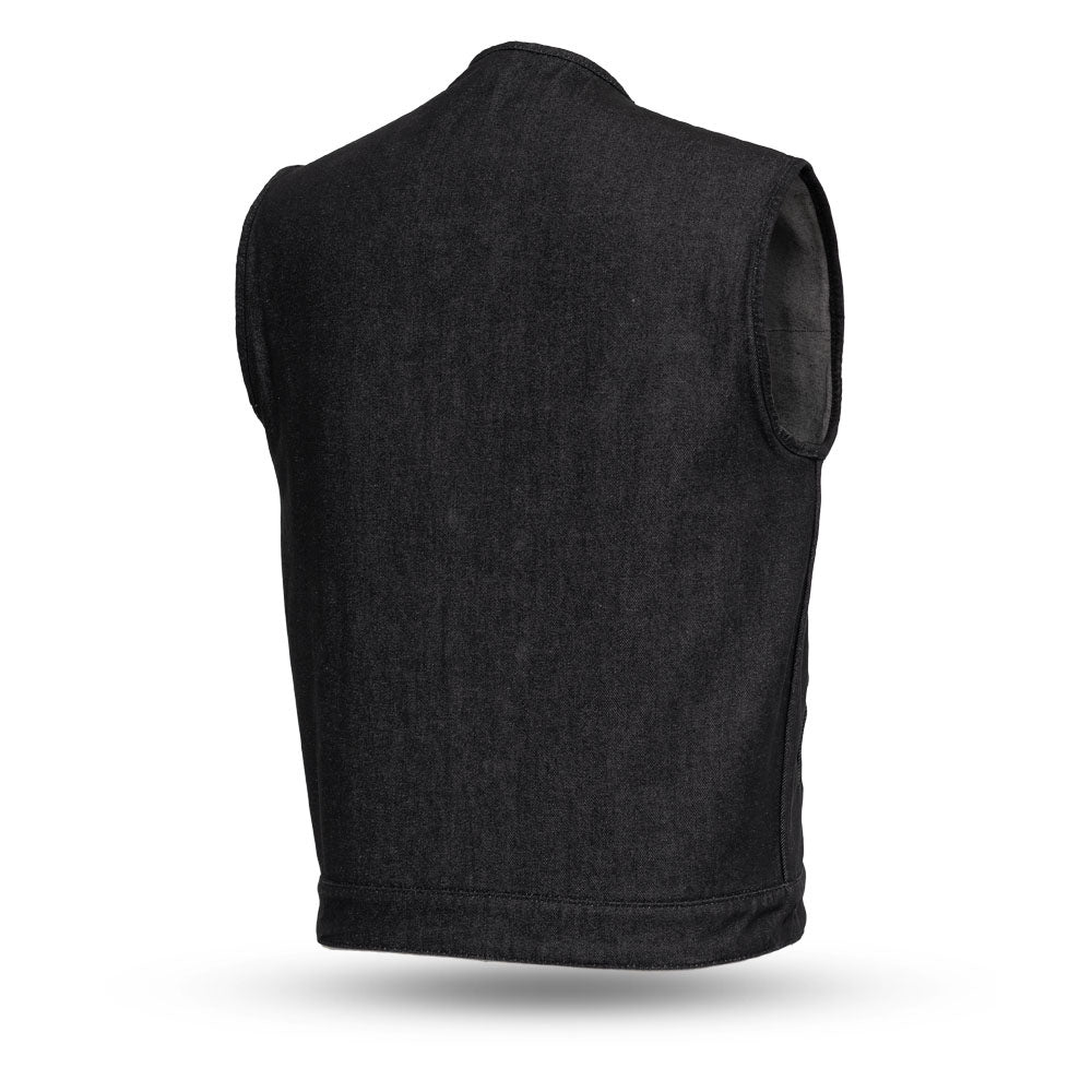 Haywood Men's Motorcycle Denim Vest - Black Men's Denim Vest First Manufacturing Company