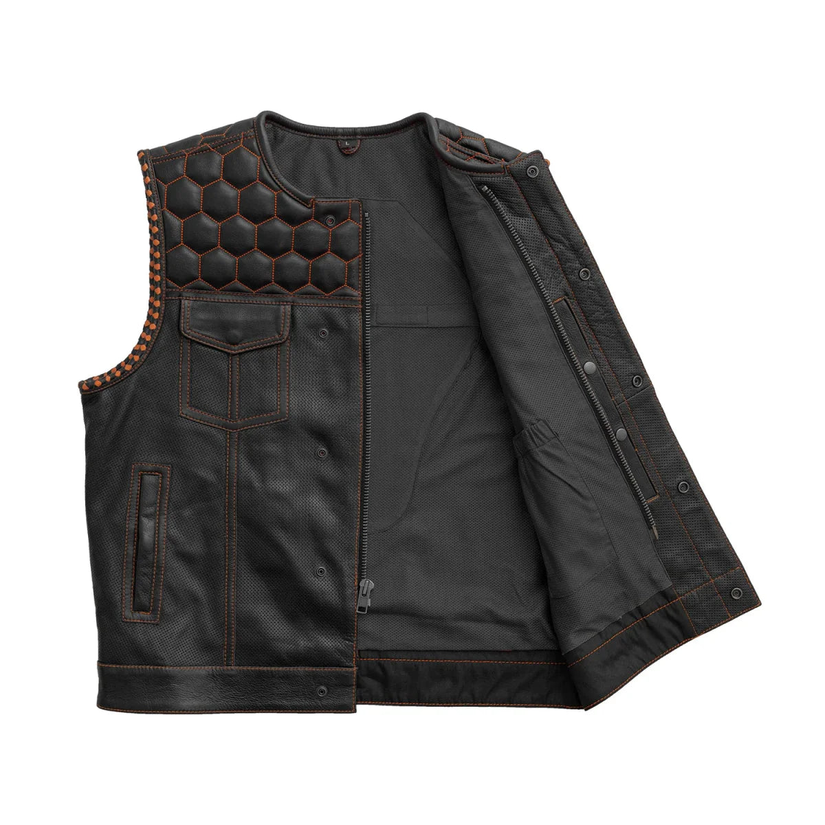 Hornet Perforated Men's Club Style Leather Vest Men's Perforated Leather Vest First Manufacturing Company