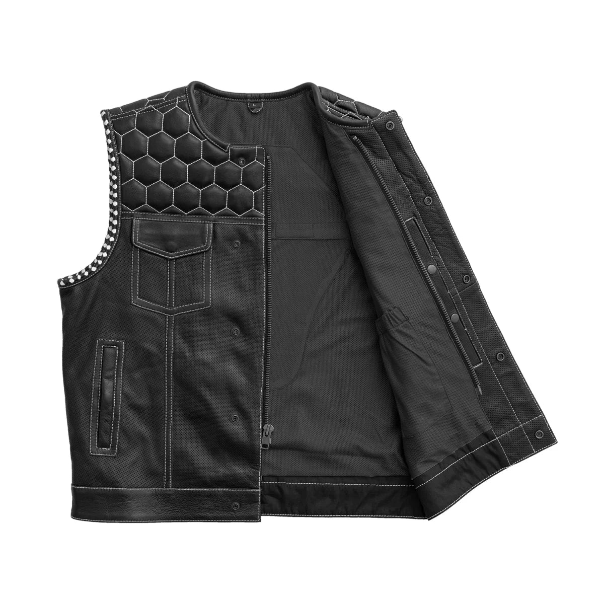 Hornet Perforated Men's Club Style Leather Vest Men's Perforated Leather Vest First Manufacturing Company