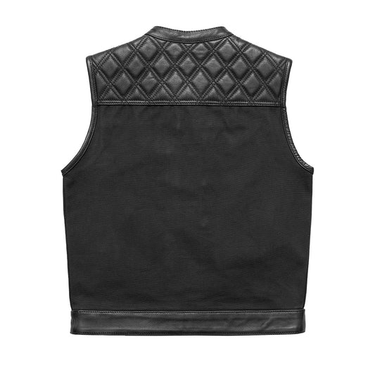 Hunt Club Motorcycle Leather Canvas Vest Black Men's Canvas Vests First Manufacturing Company   