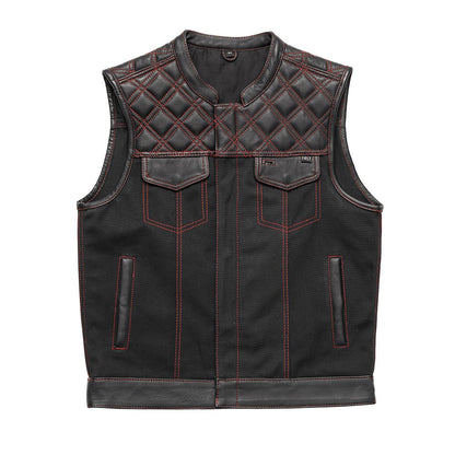 Hunt Club Motorcycle Leather Canvas Vest Black/Red Men's Canvas Vests First Manufacturing Company Black Red S