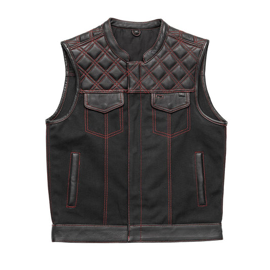 Hunt Club Motorcycle Leather Canvas Vest Black/Red Men's Canvas Vests First Manufacturing Company Black Red S