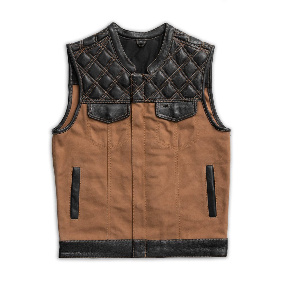 Hunt Club Motorcycle Leather Canvas Vest Men's Canvas Vests First Manufacturing Company Canvas Black Brown S
