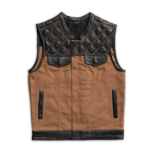 Hunt Club Motorcycle Leather Canvas Vest Men's Canvas Vests First Manufacturing Company Canvas Black Brown S