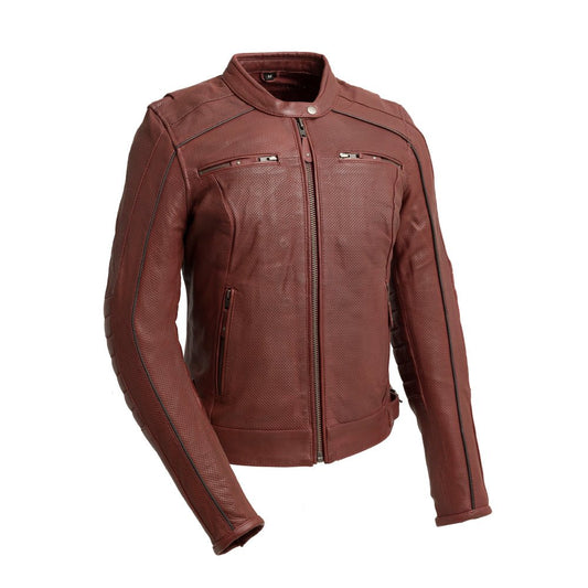 Jada - Women's Perforated Motorcycle Leather Jacket Women's Perforated Leather Jacket First Manufacturing Company Oxblood XS