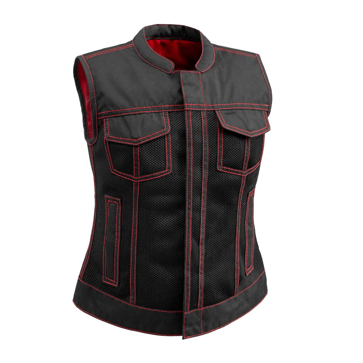 Jessica Moto Mesh Women's Motorcycle Vest Women's Moto Mesh Vest First Manufacturing Company Black Red XS