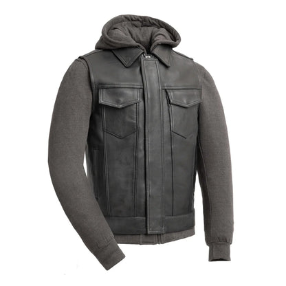 Kent Men's Motorcycle Leather Vest and Hoodie Men's Hoodie First Manufacturing Company Grey S