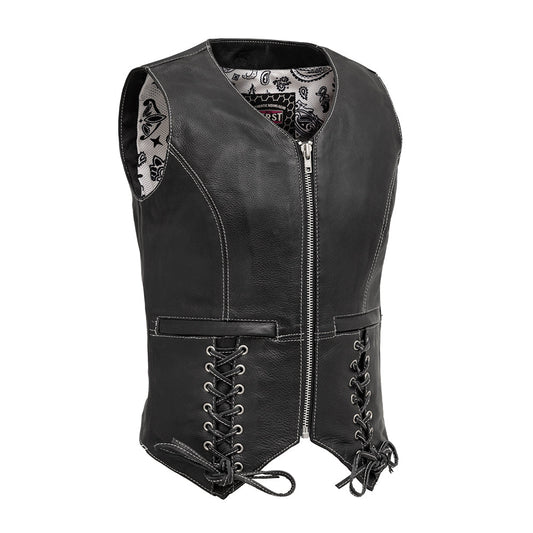 Love Lace Women's Motorcycle Leather Vest Women's Leather Vest First Manufacturing Company Black XS