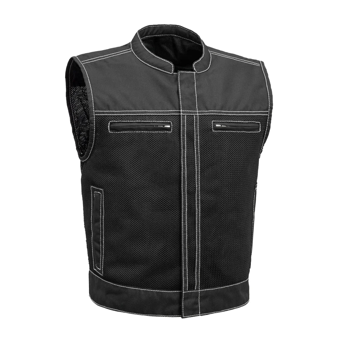 Lowrider Moto Mesh Men's Motorcycle Vest Men's Moto Mesh Vest First Manufacturing Company Black White S
