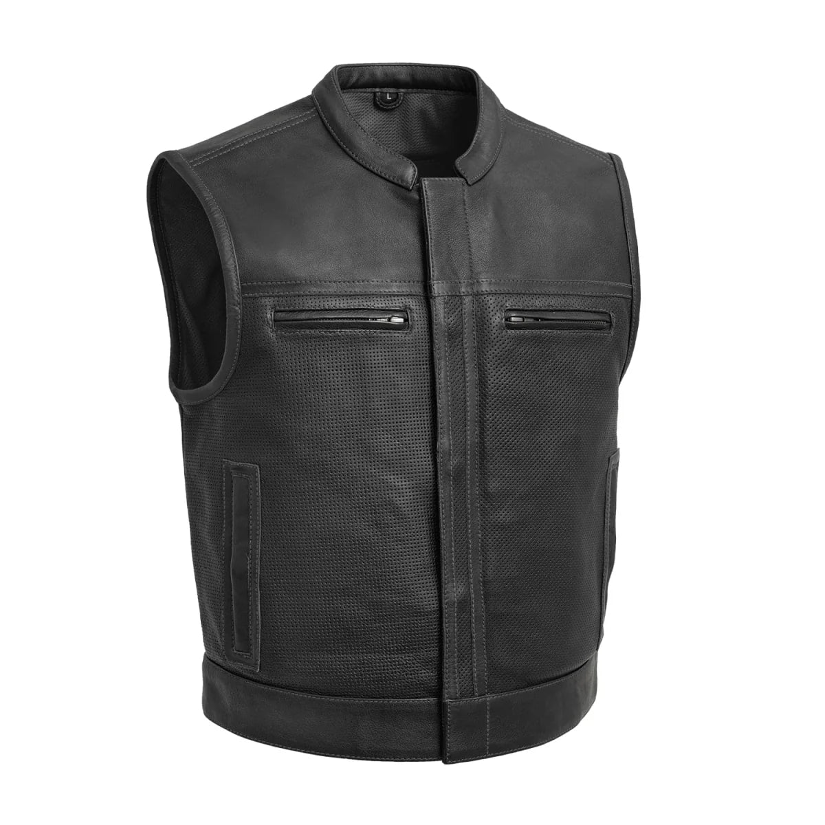 Lowrider Perforated Men's Leather Vest Men's Perforated Leather Vest First Manufacturing Company Black S