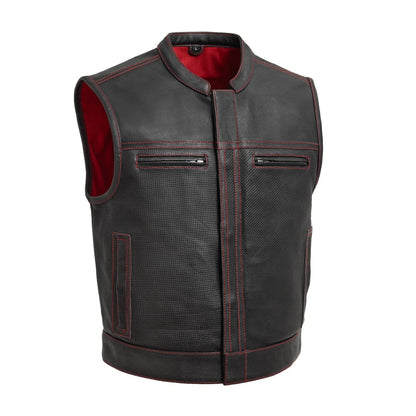 Lowrider Perforated Men's Leather Vest Men's Perforated Leather Vest First Manufacturing Company Black Red S