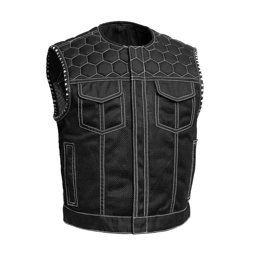Lowside Hornet Moto Mesh Men's Club Style Vest Men's Moto Mesh Vest First Manufacturing Company Black White S