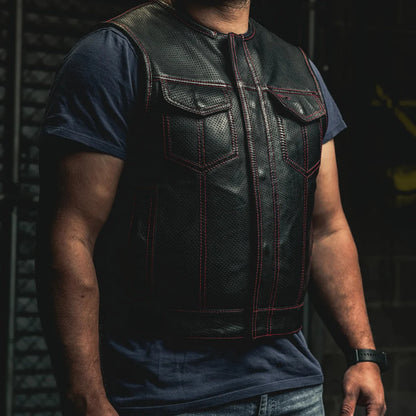Lowside Men's Perforated Motorcycle Leather Vest Men's Perforated Leather Vest First Manufacturing Company
