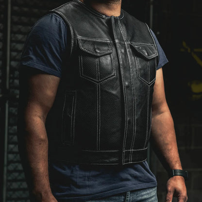 Lowside Men's Perforated Motorcycle Leather Vest Men's Perforated Leather Vest First Manufacturing Company