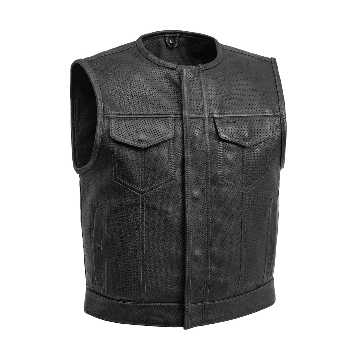 Lowside Men's Perforated Motorcycle Leather Vest Men's Perforated Leather Vest First Manufacturing Company Black S