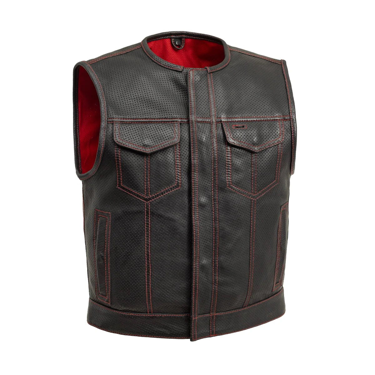 Lowside Men's Perforated Motorcycle Leather Vest Men's Perforated Leather Vest First Manufacturing Company Red S