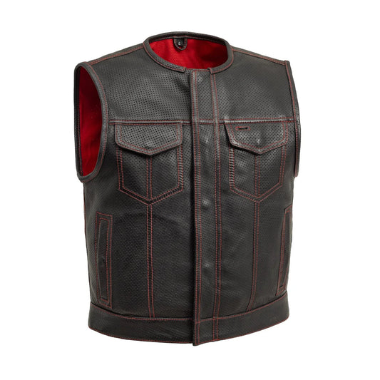 Lowside Men's Perforated Motorcycle Leather Vest Men's Perforated Leather Vest First Manufacturing Company Red S