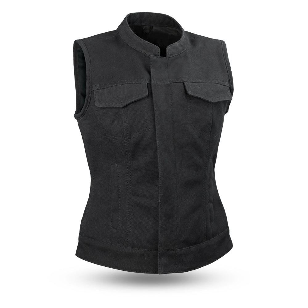 Ludlow Women's Motorcycle Canvas Vest Women's Canvas Vest First Manufacturing Company Black XS