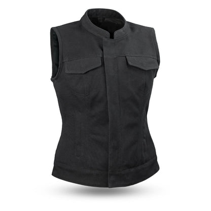 Ludlow Women's Motorcycle Canvas Vest Women's Canvas Vest First Manufacturing Company Black XS