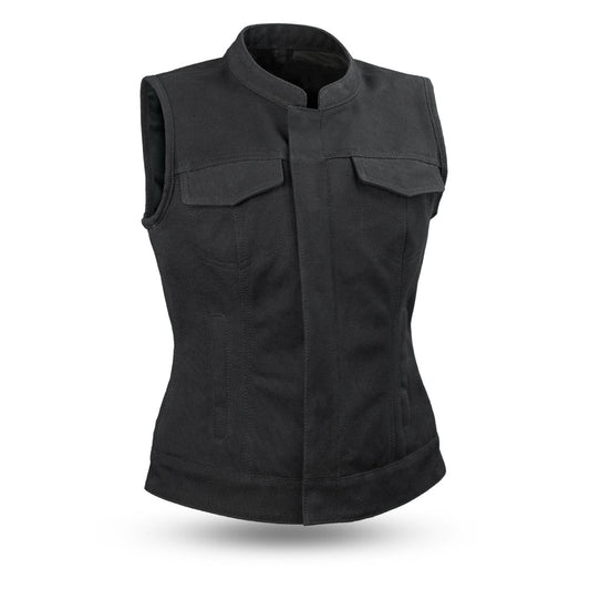 Ludlow Women's Motorcycle Canvas Vest Women's Canvas Vest First Manufacturing Company Black XS