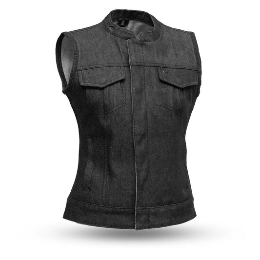 Ludlow Women's Motorcycle Denim Vest Women's Denim Vest First Manufacturing Company Black XS