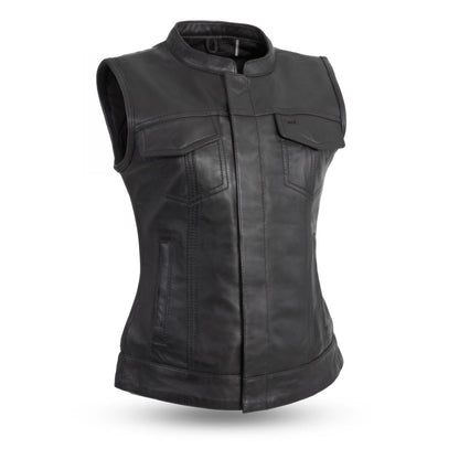 Ludlow Women's Motorcycle Leather Vest Women's Leather Vest First Manufacturing Company Black XS