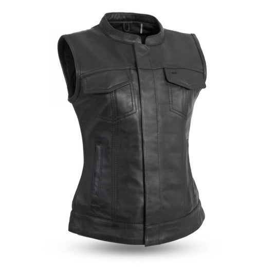 Ludlow Women's Motorcycle Leather Vest Women's Leather Vest First Manufacturing Company Black XS