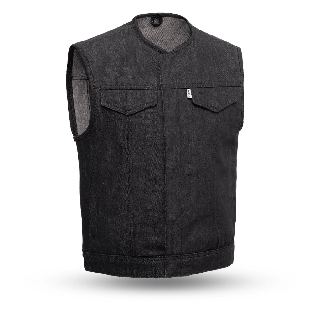Murdock - Men's Motorcycle Denim Vest Men's Denim Vest First Manufacturing Company Black (Charcoal Grey) XS