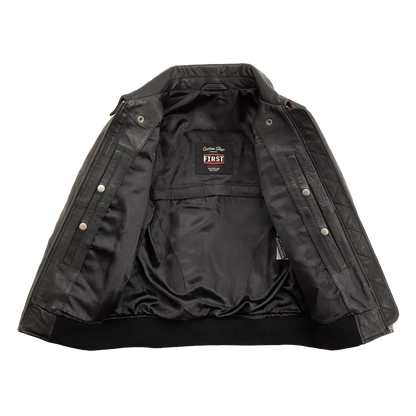 Nancy - Women's Moto Bomber Leather Jacket Women's Bomber Jacket First Manufacturing Company   