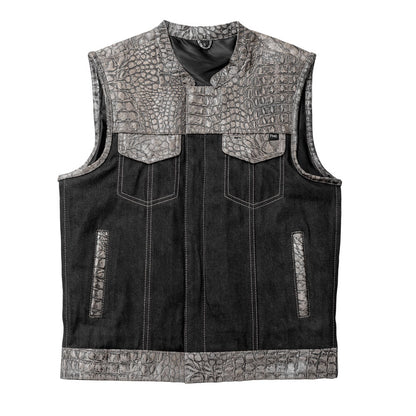 Placid - Men's Leather/Denim Motorcycle Vest - Limited Edition Factory Customs First Manufacturing Company S  