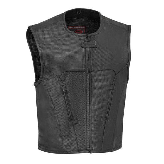 Raceway - Men's Motorcycle Perforated Leather Vest Men's Perforated Leather Vest First Manufacturing Company Black S